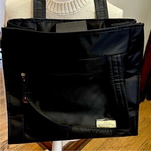 Samantha Brown Black Nylon Carry On Tote Expandable Bag Purse Crocodile Trim